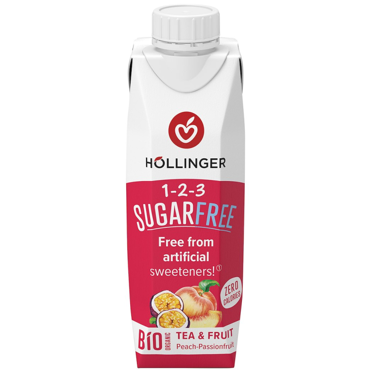 NAPÓJ O SMAKU BRZOSKWINIA - MARAKUJA BEZ CUKRU BIO 300 ml - HOLLINGER