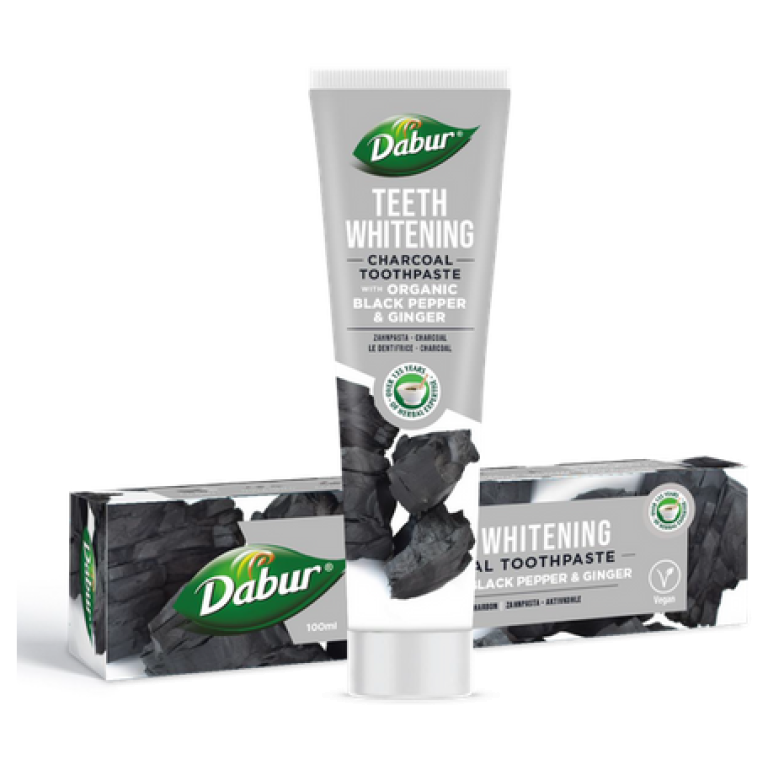 PASTA DO ZĘBÓW WYBIELAJĄCA WĘGLOWA Z PIEPRZEM I IMBIREM BEZ FLUORU 100 ml - DABUR