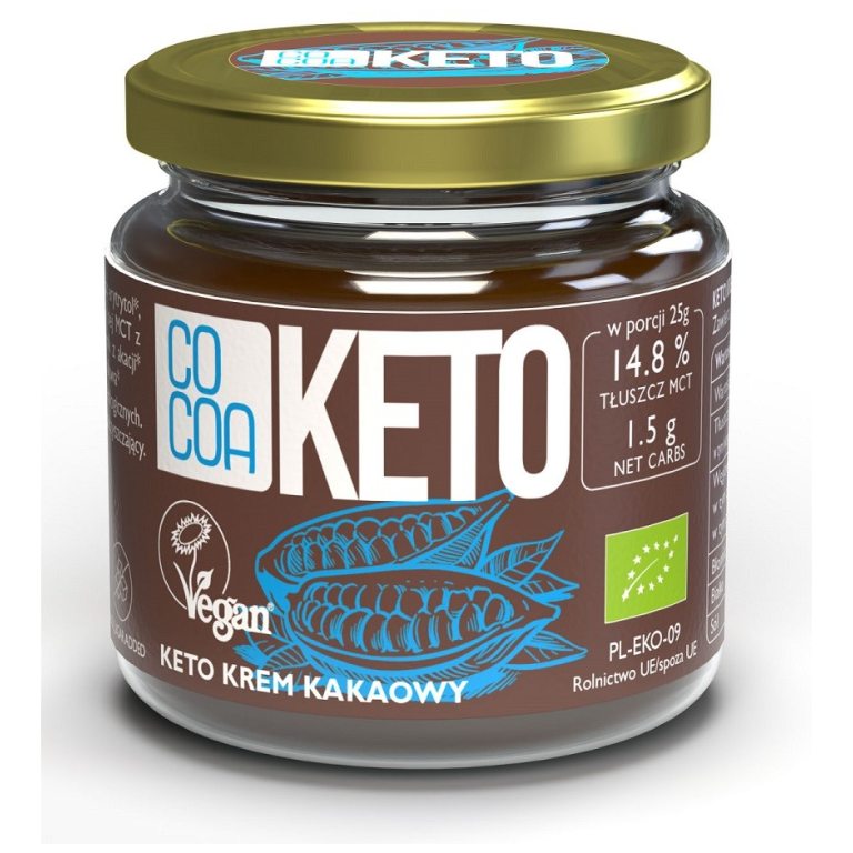 KREM MIGDAŁOWO - KAKAOWY Z OLEJEM MCT BEZ DODATKU CUKRÓW BEZGLUTENOWY KETO BIO 200 g - COCOA