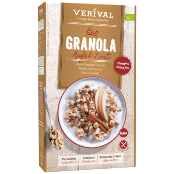 GRANOLA BŁONNIKOWA Z JABŁKIEM I CYNAMONEM BEZGLUTENOWA BIO 325 g - VERIVAL