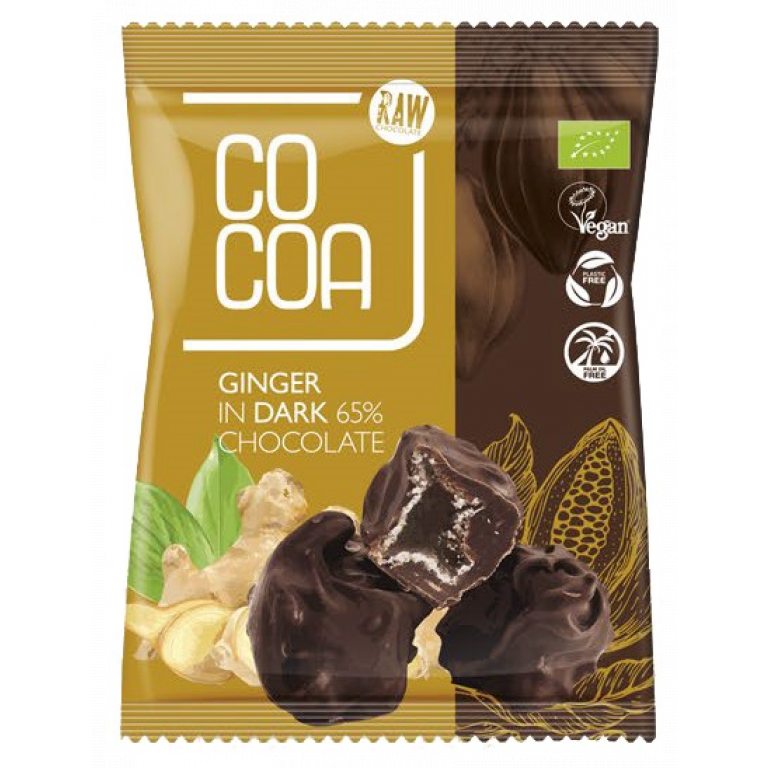 IMBIR KANDYZOWANY W CIEMNEJ CZEKOLADZIE 65 % BIO 70 g - COCOA