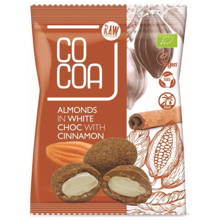 MIGDAŁY W BIAŁEJ POLEWIE Z CYNAMONEM BIO 70 g - COCOA