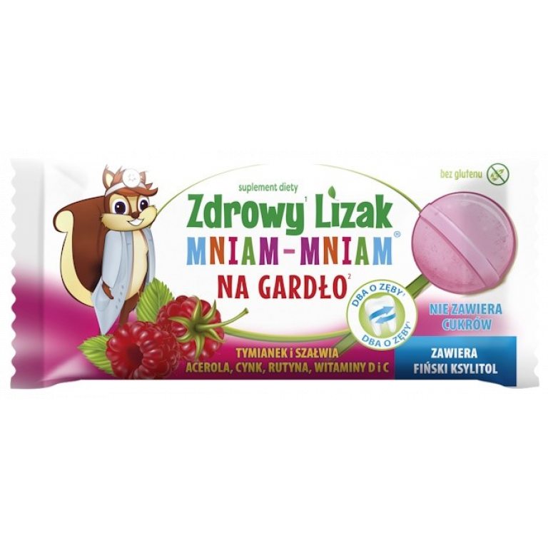 LIZAK O SMAKU MALINOWYM NA GARDŁO BEZGLUTENOWY 6 g - MNIAM MNIAM STARPHARMA