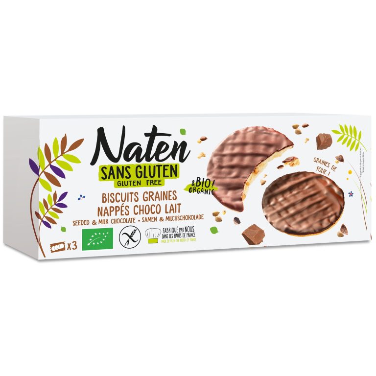 CIASTKA Z NASIONAMI OBLANE CZEKOLADĄ MLECZNĄ BEZGLUTENOWE BIO 150 g - NATEN