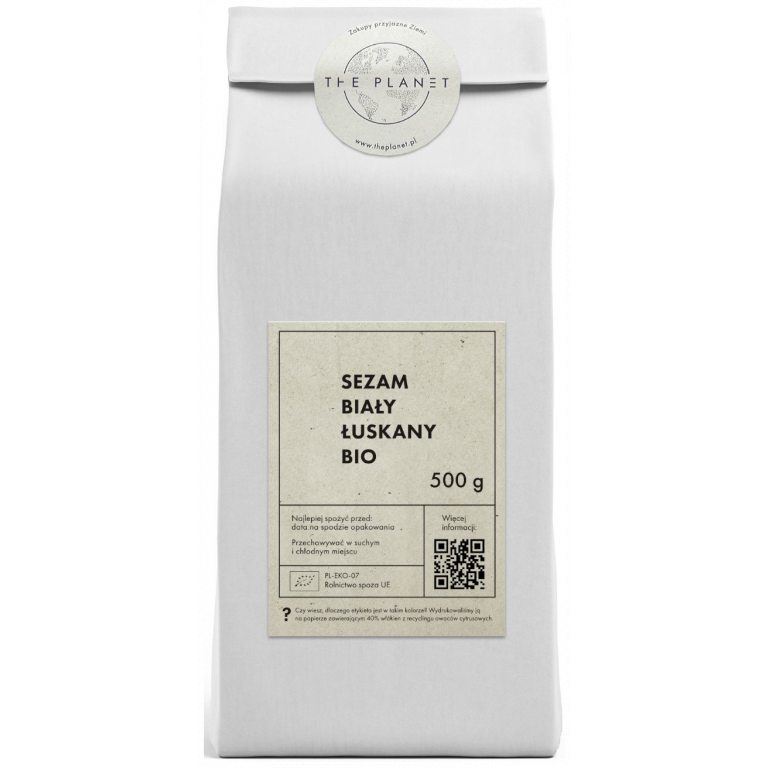 SEZAM BIAŁY ŁUSKANY BIO 500 g - THE PLANET