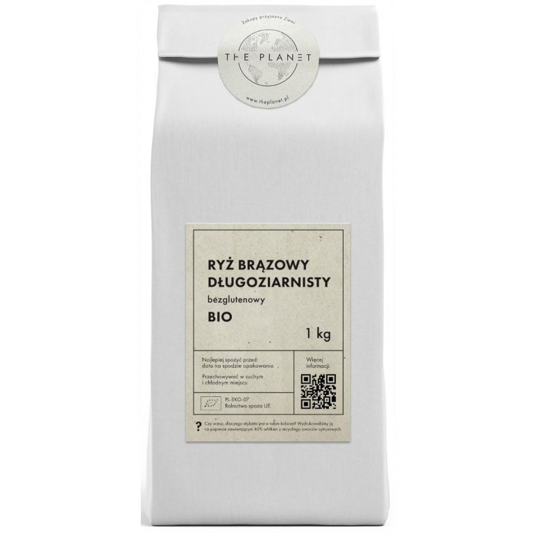 RYŻ BRĄZOWY DŁUGOZIARNISTY BEZGLUTENOWY BIO 1 kg - THE PLANET