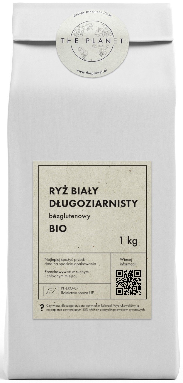 RYŻ BIAŁY DŁUGOZIARNISTY BEZGLUTENOWY BIO 1 kg - THE PLANET