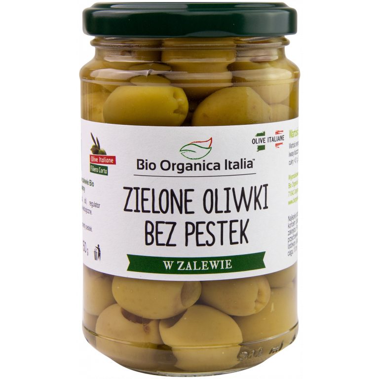 OLIWKI ZIELONE BEZ PESTEK W ZALEWIE BIO 280 g (160 g) (SŁOIK) - BIO ORGANICA ITALIA