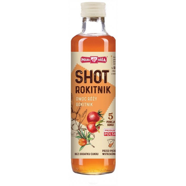 SHOT Z OWOCÓW RÓŻY I ROKITNIKA BEZ DODATKU CUKRU 250 ml - POLSKA RÓŻA