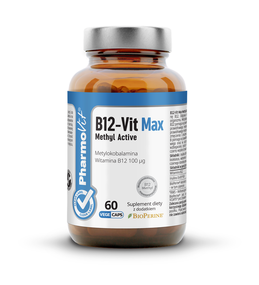 WITAMINA B12 (100 µg) BEZGLUTENOWA 60 KAPSUŁEK - PHARMOVIT (CLEAN LABEL)