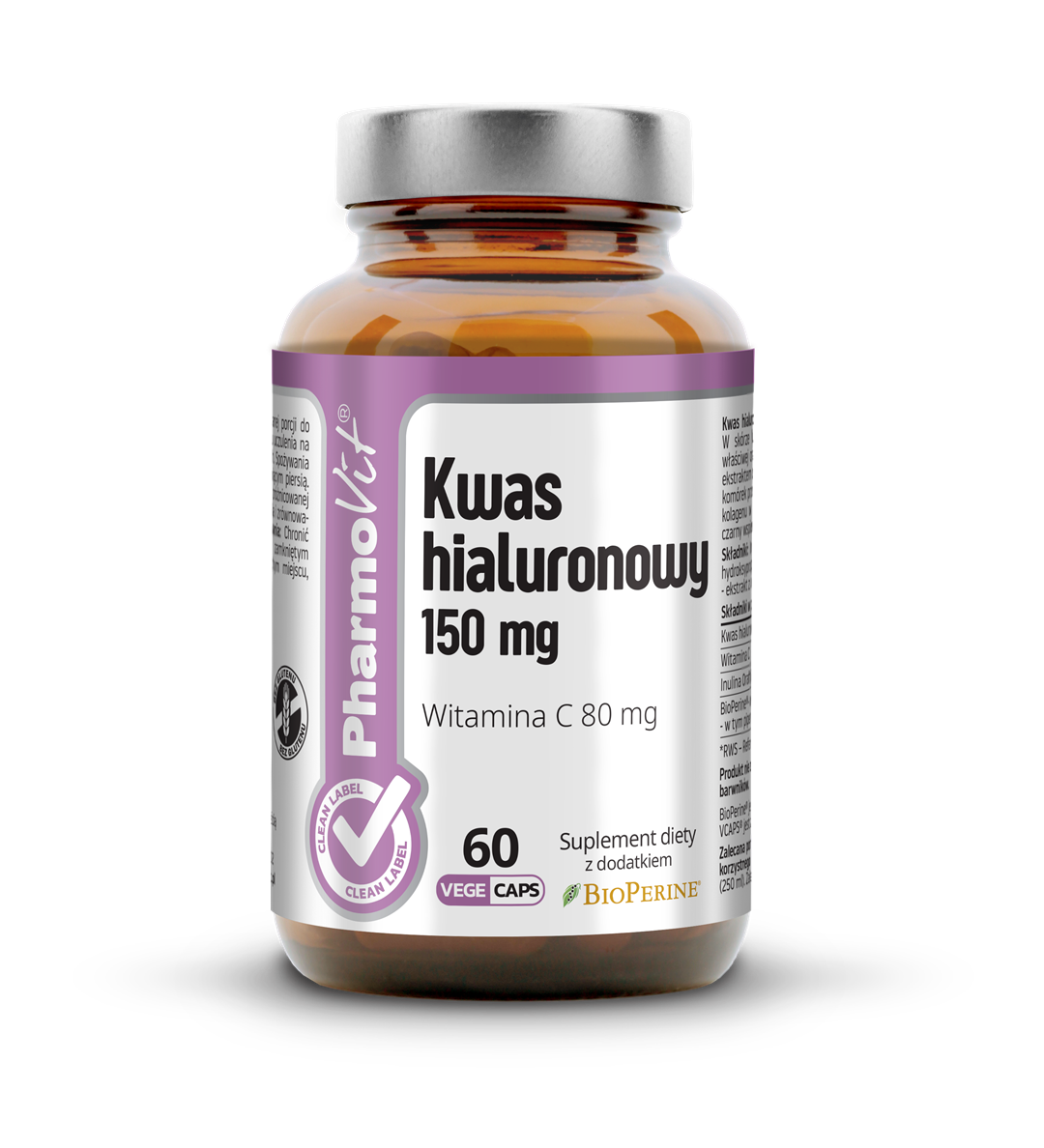 KWAS HIALURONOWY (150 mg) BEZGLUTENOWY 60 KAPSUŁEK - PHARMOVIT (CLEAN LABEL)