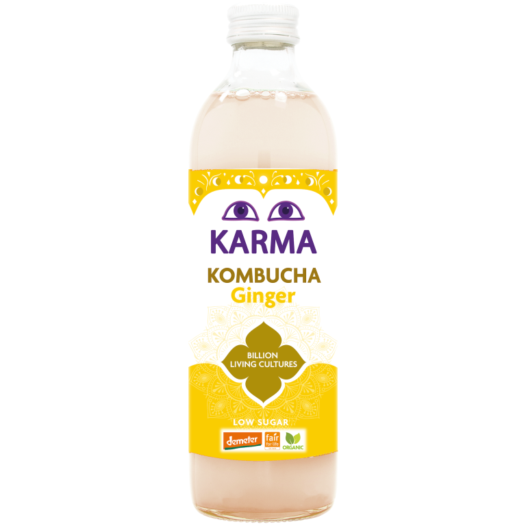 KOMBUCHA Z IMBIREM NISKA ZAWARTOŚĆ CUKRÓW FAIR FOR LIFE DEMETER BIO 500 ml - KARMA KOMBUCHA