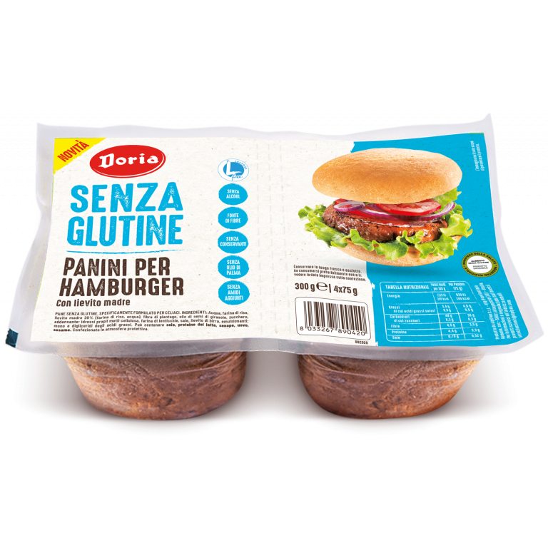 BUŁKI DO HAMBURGERÓW BEZGLUTENOWE (4 x 75 g) 300 g - DORIA