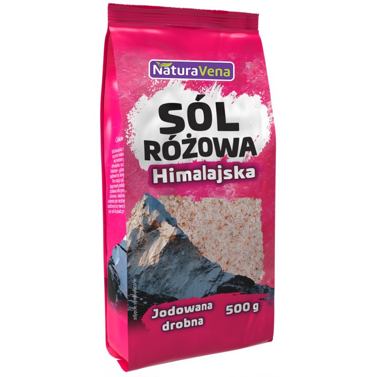 SÓL HIMALAJSKA RÓŻOWA DROBNO MIELONA JODOWANA 500 g - NATURAVENA