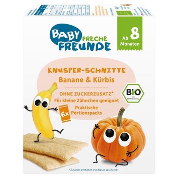 WAFLE WIELOZBOŻOWE Z BANANEM I DYNIĄ OD 8 MIESIĄCA BIO (6 x 14 g) 84 g - FRECHE FREUNDE