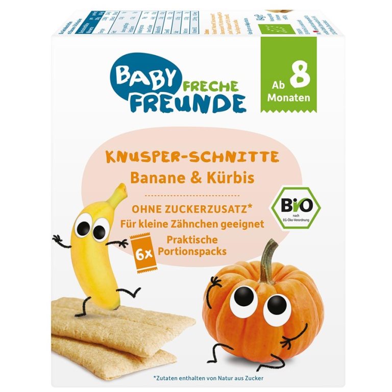 WAFLE WIELOZBOŻOWE Z BANANEM I DYNIĄ OD 8 MIESIĄCA BIO (6 x 14 g) 84 g - FRECHE FREUNDE