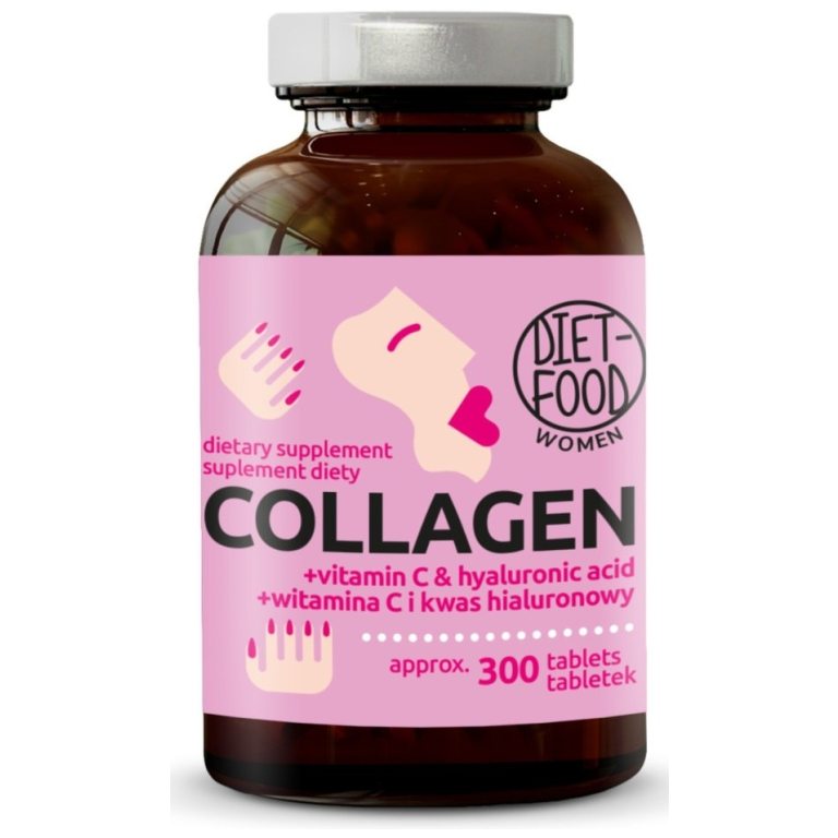 KOLAGEN + KWAS HIALURONOWY + WITAMINA C 300 TABLETEK - DIET-FOOD