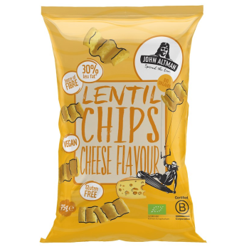 CHIPSY Z SOCZEWICY O SMAKU SEROWYM WEGAŃSKIE BEZGLUTENOWE BIO 75 g - JOHN ALTMAN