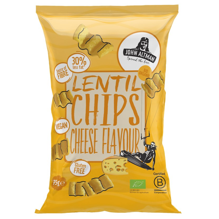 CHIPSY Z SOCZEWICY O SMAKU SEROWYM WEGAŃSKIE BEZGLUTENOWE BIO 75 g - JOHN ALTMAN