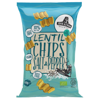 CHIPSY Z SOCZEWICY Z SOLĄ I CZARNYM PIEPRZEM BEZGLUTENOWE BIO 75 g - JOHN ALTMAN