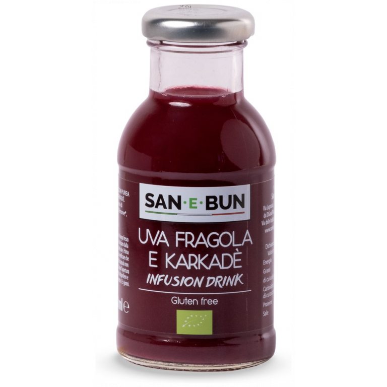 NAPÓJ JABŁKO - WINOGRONO - HIBISKUS BEZ DODATKU CUKRU BEZGLUTENOWY BIO 200 ml - SAN E BUN