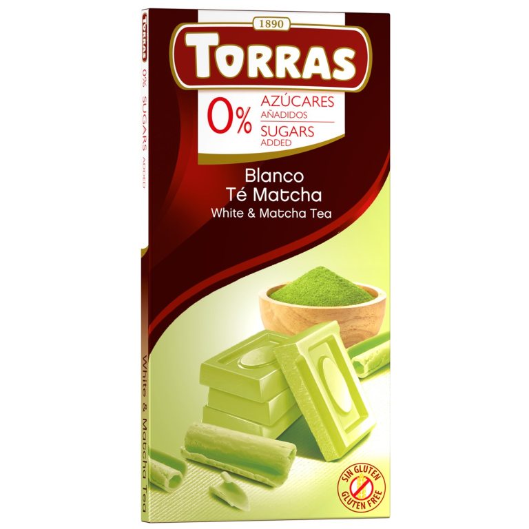 CZEKOLADA BIAŁA Z HERBATĄ MATCHA BEZ DODATKU CUKRÓW BEZGLUTENOWA 75 g - TORRAS
