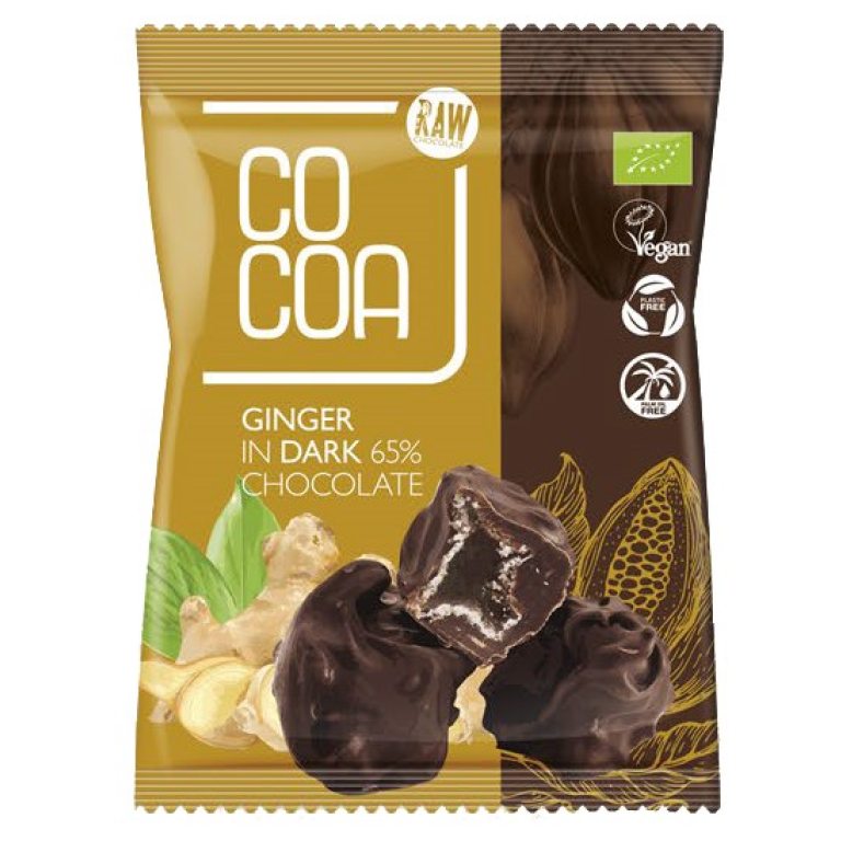 IMBIR KANDYZOWANY W CIEMNEJ CZEKOLADZIE 65 % BIO 70 g - COCOA