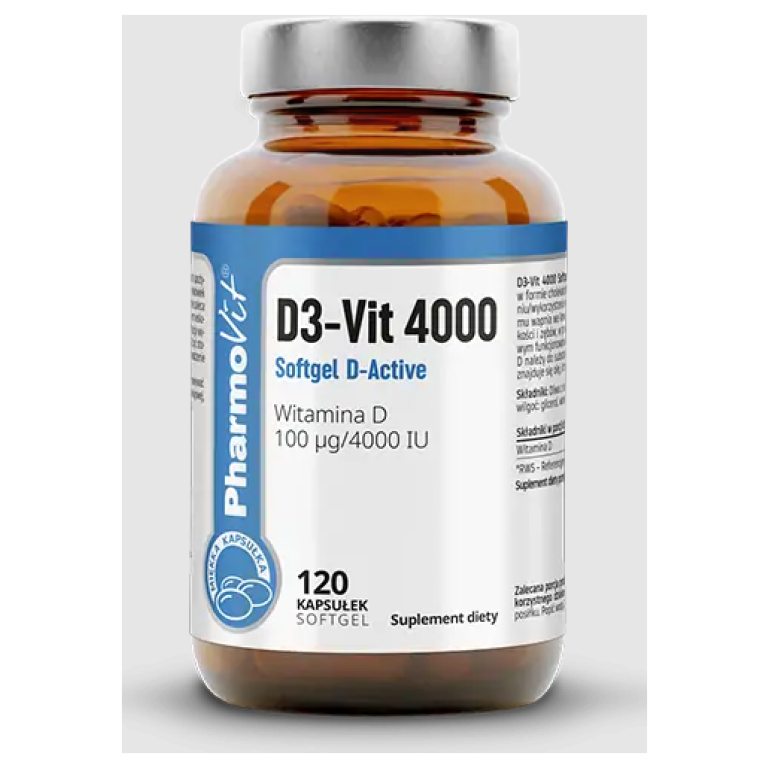 WITAMINA D3-VIT 100 µg (4000 j.m) BEZGLUTENOWA 120 KAPSUŁEK - PHARMOVIT (CLEAN LABEL)