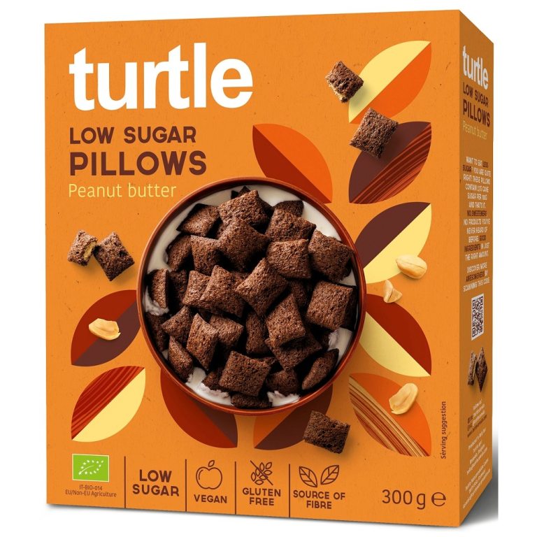 PODUSZKI ZBOŻOWE Z KREMEM Z ORZESZKÓW ZIEMNYCH NISKA ZAWARTOŚĆ CUKRÓW BEZGLUTENOWE BIO 300 g - TURTLE