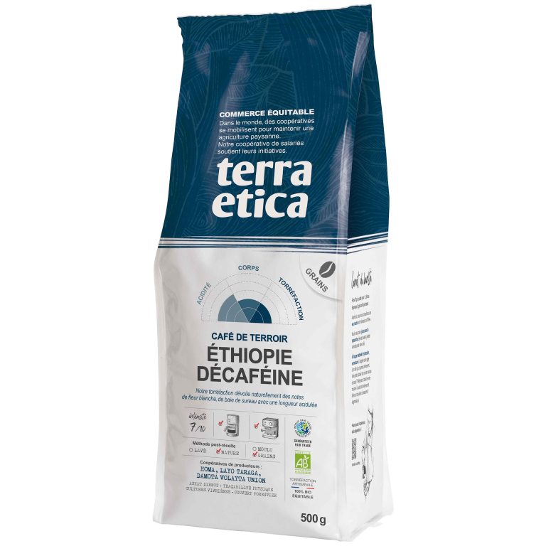 KAWA ZIARNISTA BEZKOFEINOWA ARABICA 100 % ETIOPIA FAIR TRADE BIO 500 g - TERRA ETICA