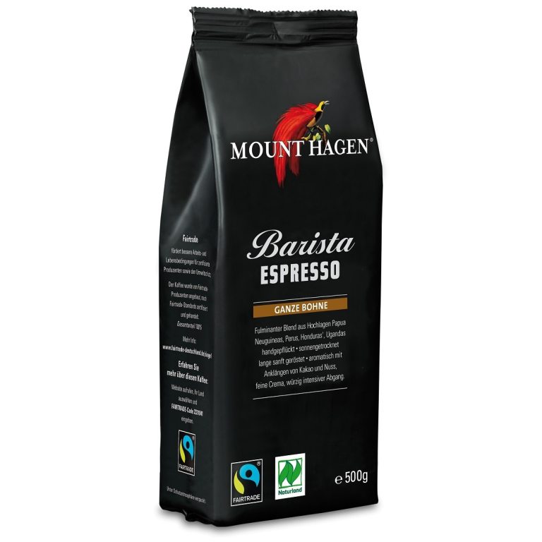 KAWA ZIARNISTA ARABICA/ROBUSTA BARISTA ESPRESSO FAIR TRADE BIO 500 g - MOUNT HAGEN