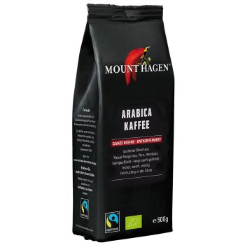 KAWA ZIARNISTA BEZKOFEINOWA ARABICA 100 % FAIR TRADE BIO 500 g - MOUNT HAGEN