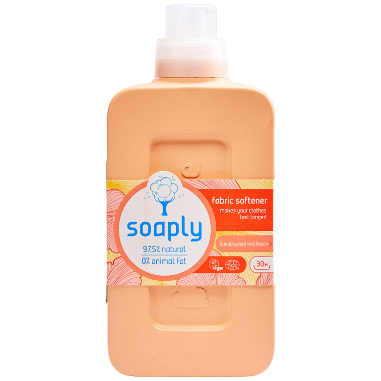 PŁYN DO ZMIĘKCZANIA TKANIN DRZEWO SANDAŁOWE - BRZOSKWINIA ECO 750 ml (30 PRAŃ) - SOAPLY