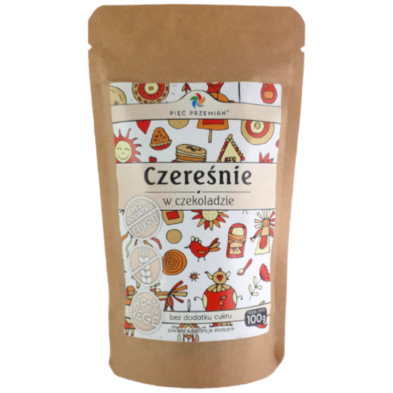 CZEREŚNIE W CZEKOLADZIE BEZ DODATKU CUKRÓW BEZGLUTENOWE 100 g - PIĘĆ PRZEMIAN