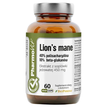 GRZYBY SOPLÓWKA JEŻOWATA (LION'S MANE) EKSTRAKT (450 mg) BEZGLUTENOWY 60 KAPSUŁEK - PHARMOVIT (CLEAN LABEL)