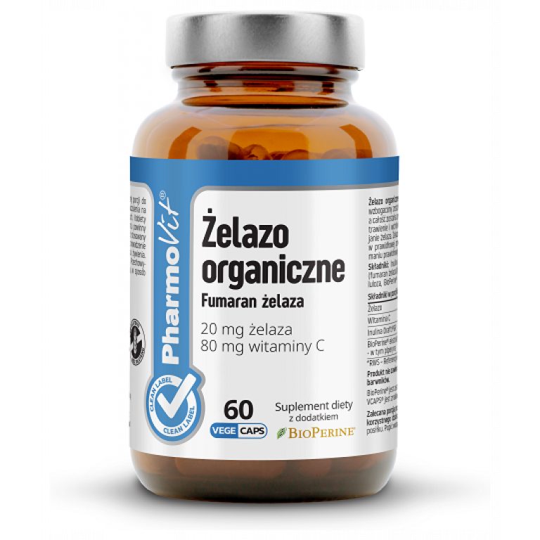 ŻELAZO (20 mg) BEZGLUTENOWE 60 KAPSUŁEK - PHARMOVIT (CLEAN LABEL)