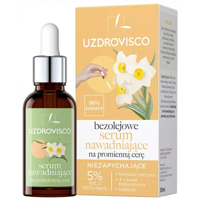 SERUM DO TWARZY NAWADNIAJĄCE NA PROMIENNĄ CERĘ 30 ml - UZDROVISCO (BEZOLEJOWA)