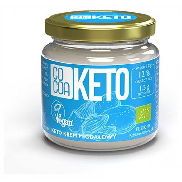 KREM MIGDAŁOWY Z OLEJEM MCT BEZ DODATKU CUKRU BEZGLUTENOWY KETO BIO 200 g - COCOA