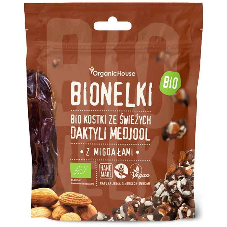 KOSTKI DAKTYLOWE Z MIGDAŁAMI BEZGLUTENOWE BIO 50 g - ORGANICHOUSE (BIONELKI)