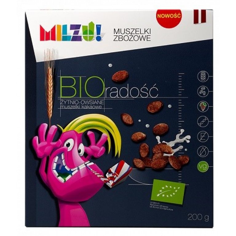 MUSZELKI ŻYTNIO - OWSIANE KAKAOWE "RADOŚĆ" BIO 200 g - MILZU