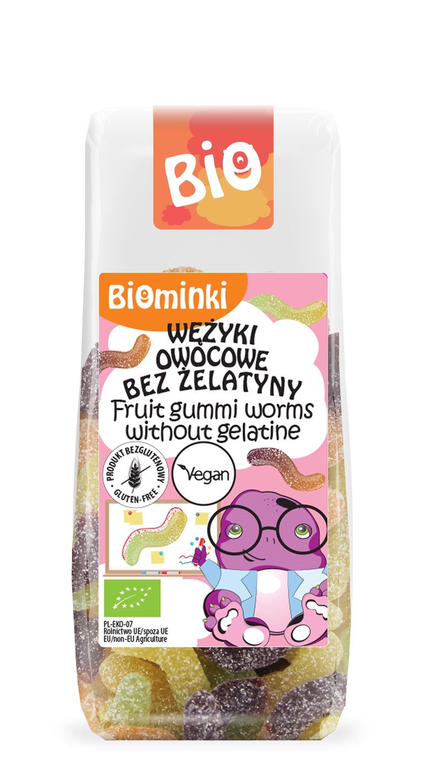 WĘŻYKI OWOCOWE BEZ ŻELATYNY BEZGLUTENOWE BIO 100 g - BIOMINKI