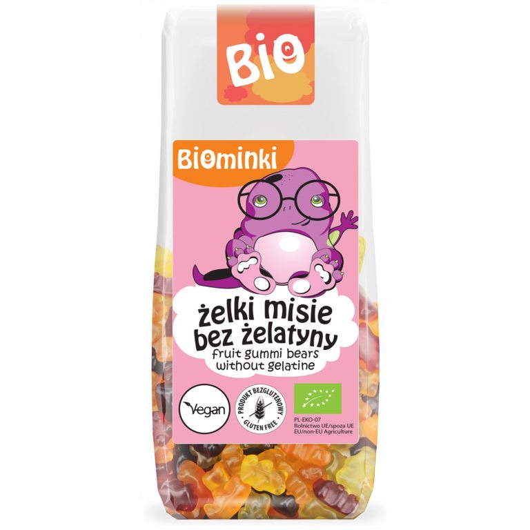 ŻELKI MISIE BEZ ŻELATYNY BEZGLUTENOWE BIO 100 g - BIOMINKI