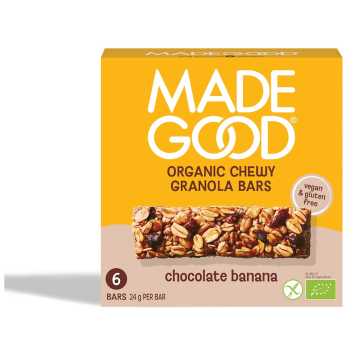 BATONIKI GRANOLA CRUNCHY Z CZEKOLADĄ I BANANEM BEZGLUTENOWE BIO (6 x 24 g) 144 g - MADEGOOD