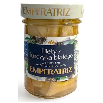 TUŃCZYK BIAŁY FILETY MSC W OLIWIE Z OLIWEK Z TRUFLĄ 180 g (120 g) (SŁOIK) - EMPERATRIZ