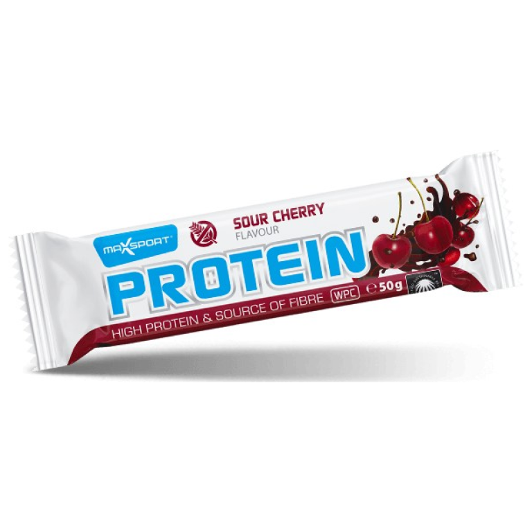BATON PROTEINOWY O SMAKU WIŚNIOWYM W KAKAOWEJ POLEWIE BEZGLUTENOWY 50 g - MAXSPORT
