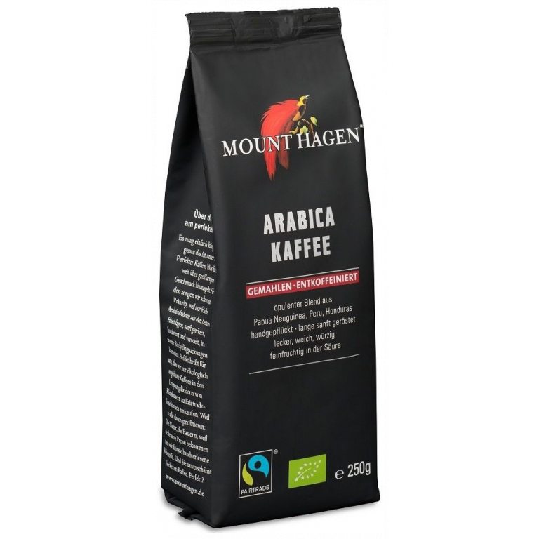 KAWA MIELONA BEZKOFEINOWA ARABICA 100 % FAIR TRADE BIO 250 g - MOUNT HAGEN