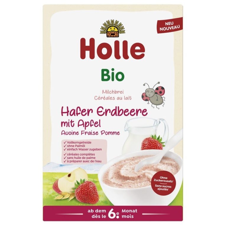 KASZKA OWSIANA MLECZNA TRUSKAWKOWO - JABŁKOWA BEZ DODATKU CUKRÓW OD 6 MIESIĄCA BIO 250 g - HOLLE