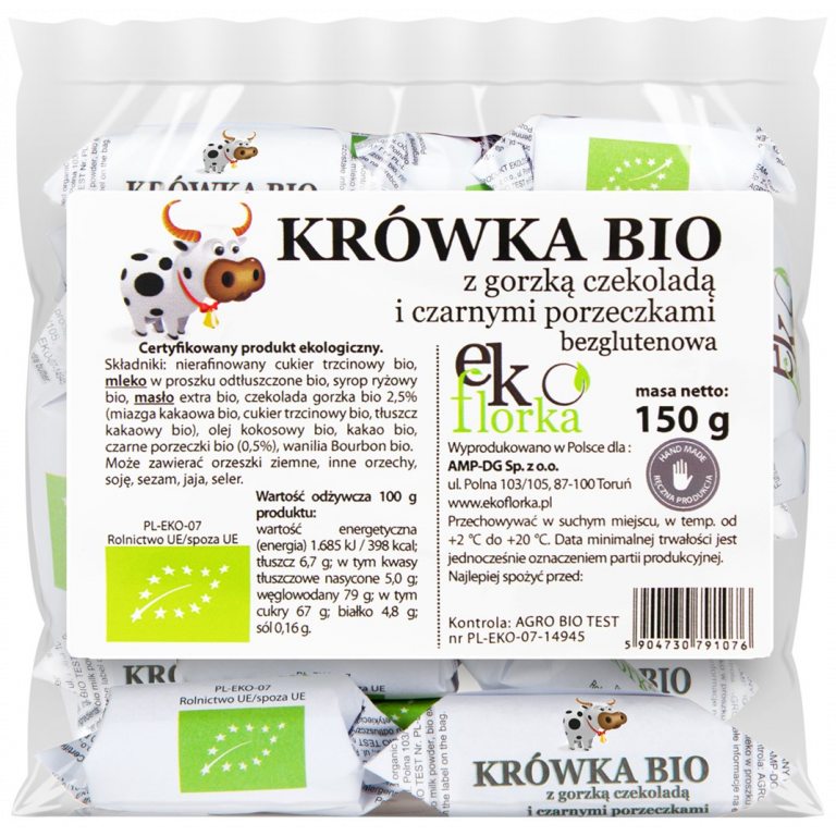 KRÓWKI Z GORZKĄ CZEKOLADĄ I CZARNYMI PORZECZKAMI BEZGLUTENOWE BIO 150 g - EKOFLORKA