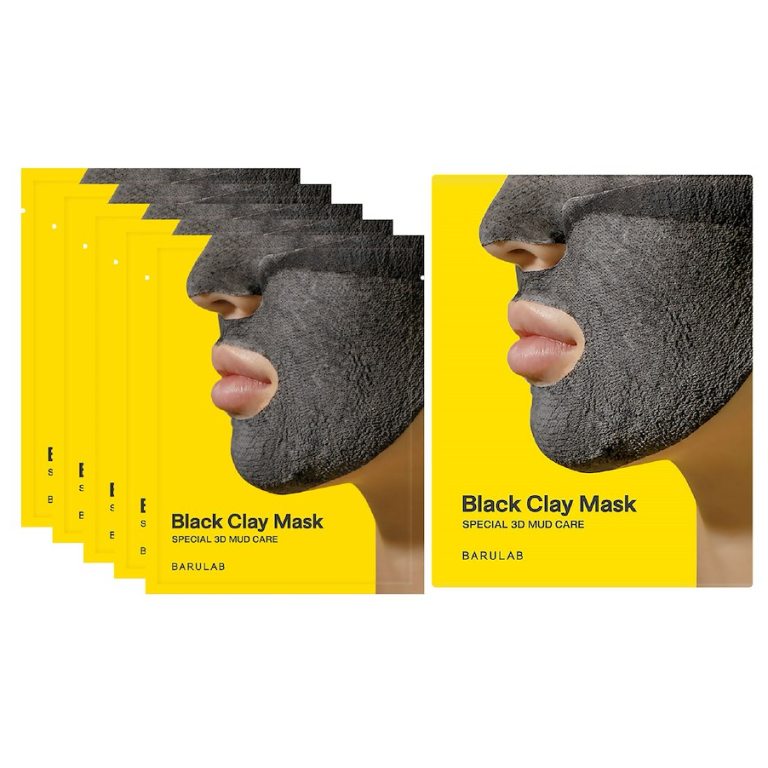 MASECZKI KOREAŃSKIE DO TWARZY W PŁACHCIE CZARNA GLINKA 5 SZTUK - BARULAB