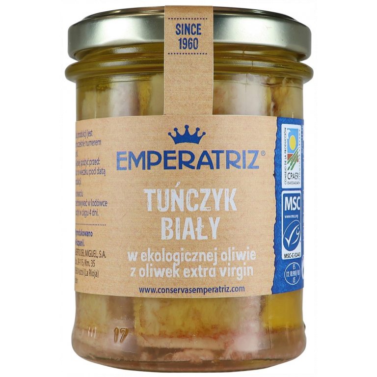 TUŃCZYK BIAŁY FILETY MSC W BIO OLIWIE Z OLIWEK EXTRA VIRGIN 200 g (130 g) (SŁOIK) - EMPERATRIZ